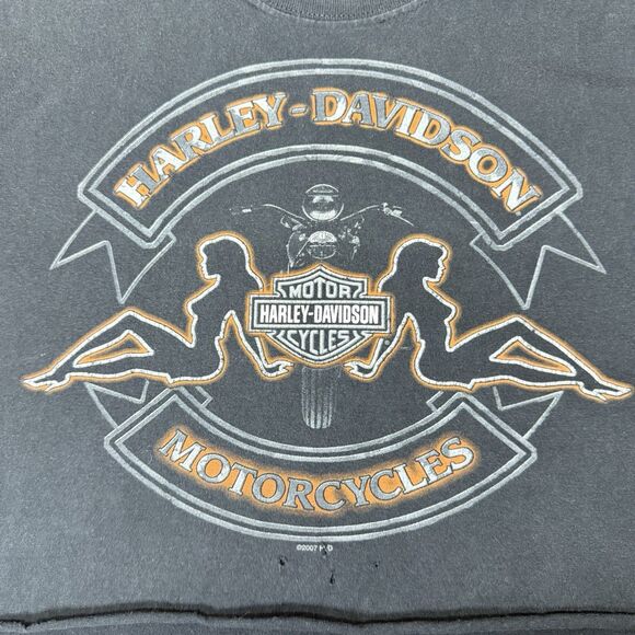 Y2K Harley Davidson Cutoff Cropped Shirt Size M Branson Girls Muscle Tee - Picture 3 of 8